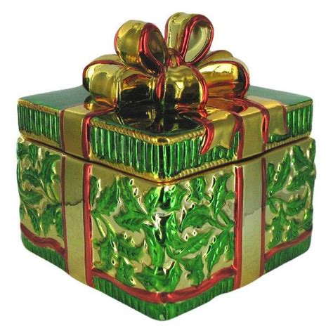 hand painted metallic christmas gift box cookie jar|David's Cookies Metallic Christmas Tree Cookie Jar .